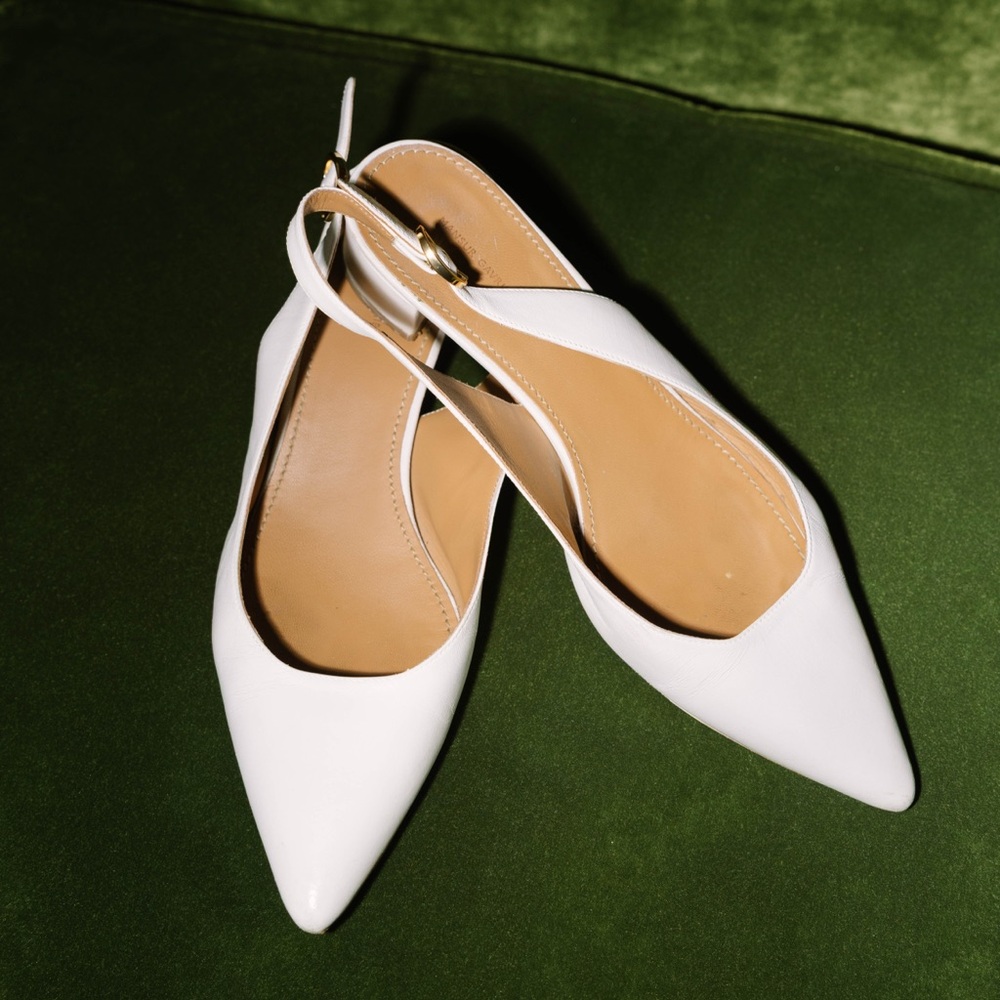 Mansur Gavriel White Pointed Slingback Mules